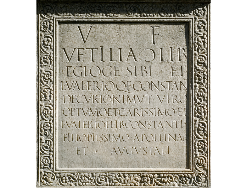Specchio epigrafico del monumento funerario di Vetilia Egloge, I secolo d.C.