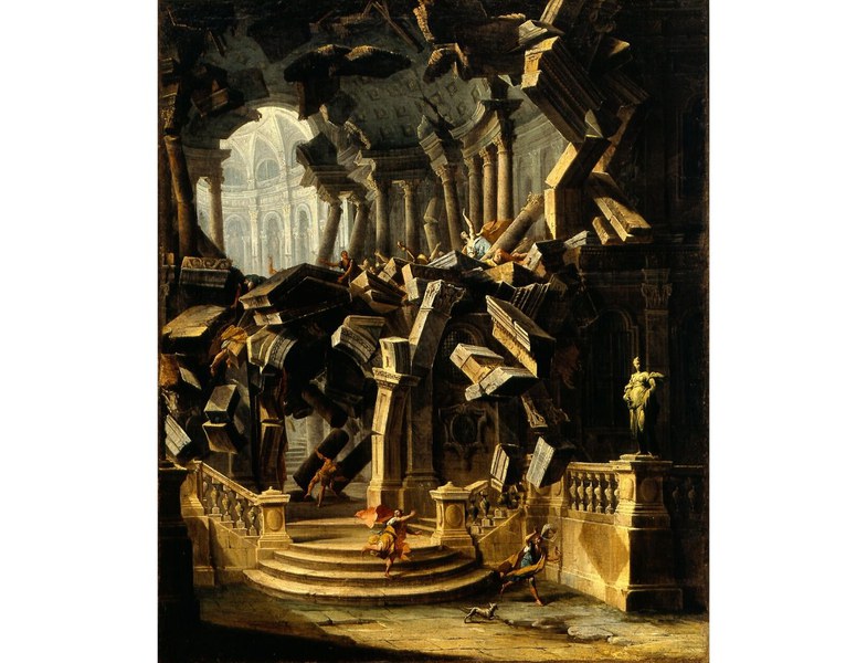 Antonio Jolli (Modena 1700 ca. - Napoli 1777). Sansone abbatte il tempio. Olio su tela