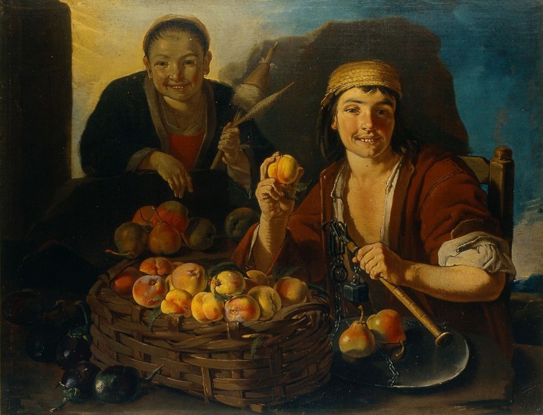 Giacomo Francesco Cipper detto “il Todeschini” (documentato dal 1700 al 1736). Venditori di pesche. Olio su tela