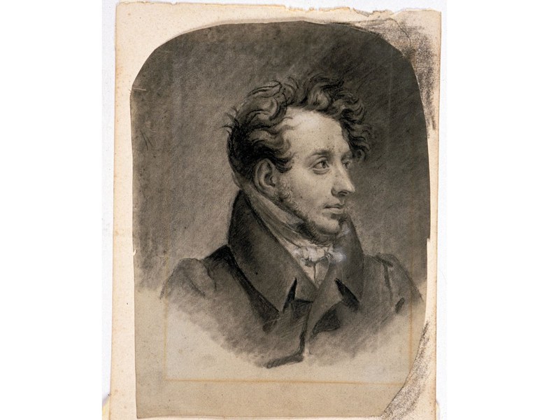 Paolo Toschi (1788-1854). Ritratto di Ciro Menotti. Secondo quarto del secolo XIX. Carboncino e matita bianca su carta